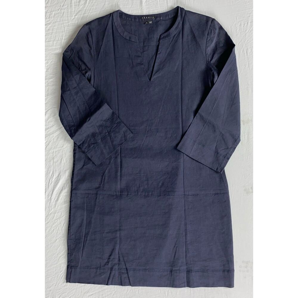Theory 'Helda' 3/4 Sleeve Linen Blend Knee Length Dress. Washed Black, Women's 2